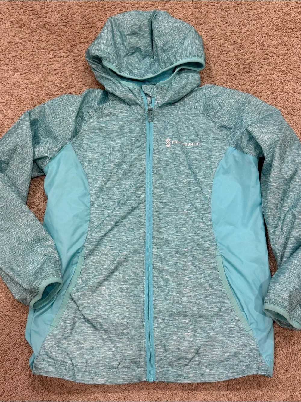 Free Country Water Resistant Jacket Hoodie Youth Girls L Teal Soft 14-16